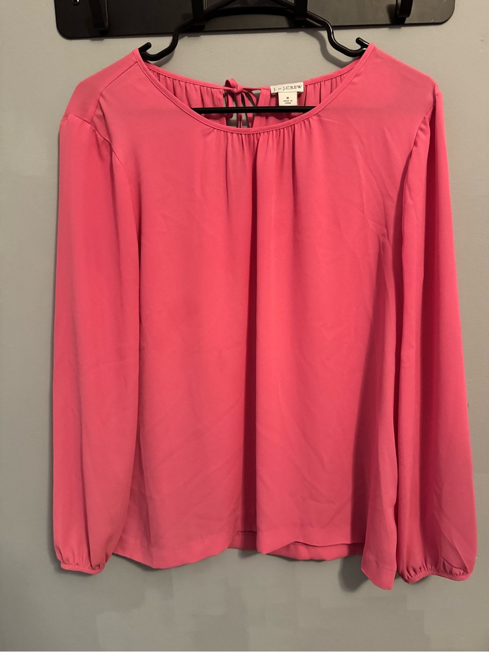 J. Crew Bright Pink Long Sleeve Pleated Scoop Neck Blouse